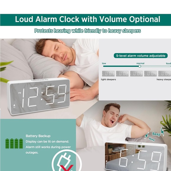 Peakeep Digital Clock, Alarm Clock Battery Backup Powered for Bedrooms – No BOX - Picture 3 of 4